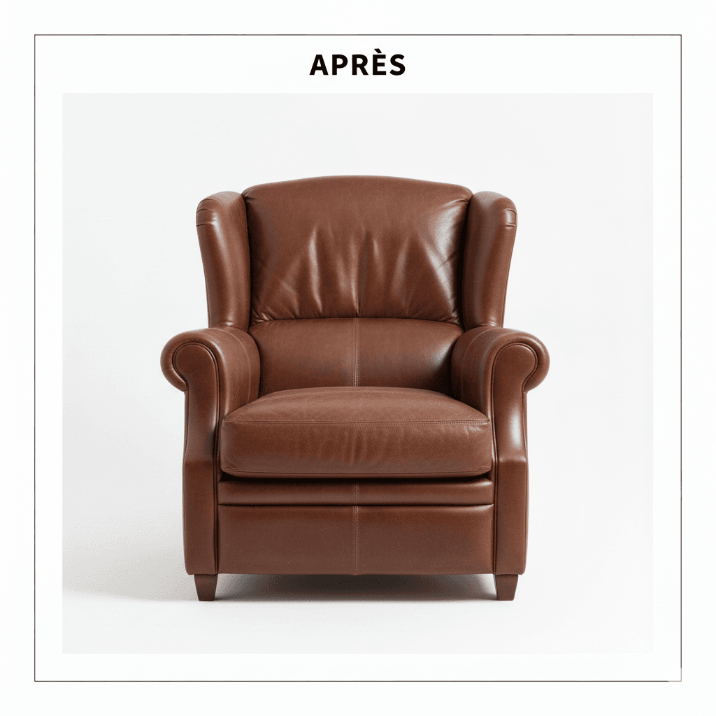 Fauteuil en cuir restauré - Après restauration