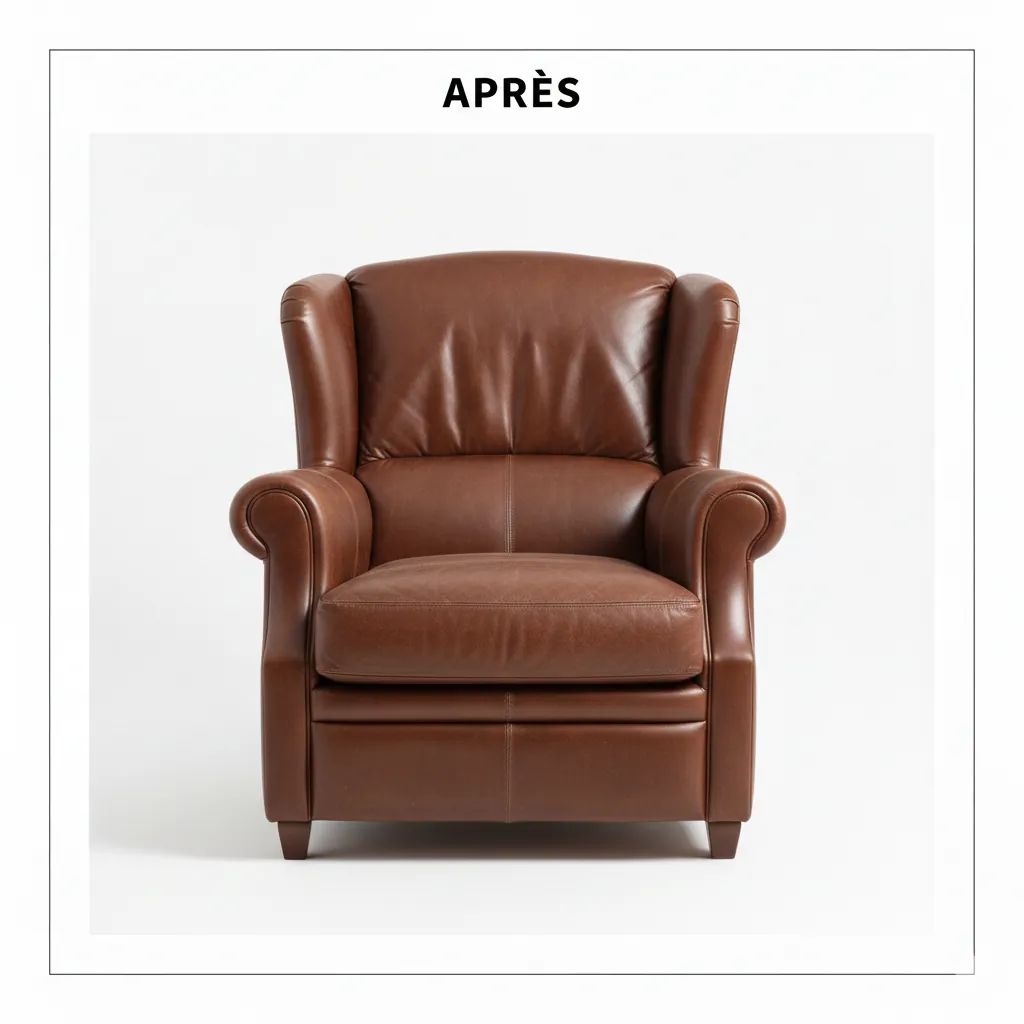 Fauteuil en cuir restauré, après la restauration